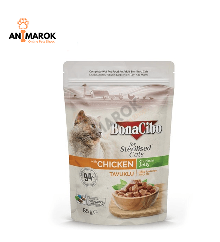 Bonacibo Morceaux en Gelée pour Chats Stérilisés – Aliment Humide Complet