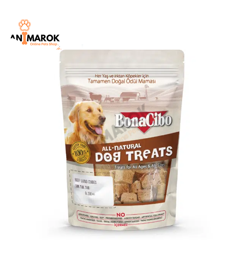 Bonacibo Beef Lung Cubes – Cubes de Poumons de Bœuf Séchés pour Chiens