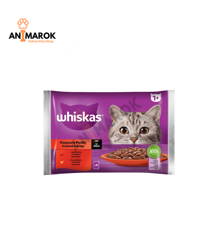 WHISKAS Sélection Classique Bœuf et Poulet en Sauce